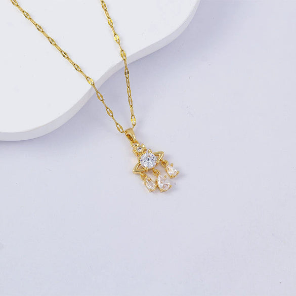 Necklace Titanium Steel Copper Water Wave Chain Cross Pendant Electroplated Light Luxury Elegant Highend Jewelry