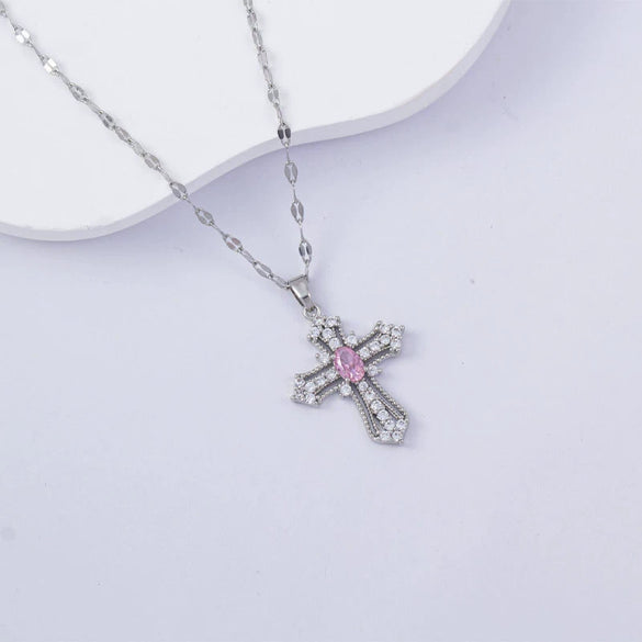 Necklace Titanium Steel Copper Water Wave Chain Cross Pendant Electroplated Light Luxury Elegant Highend Jewelry