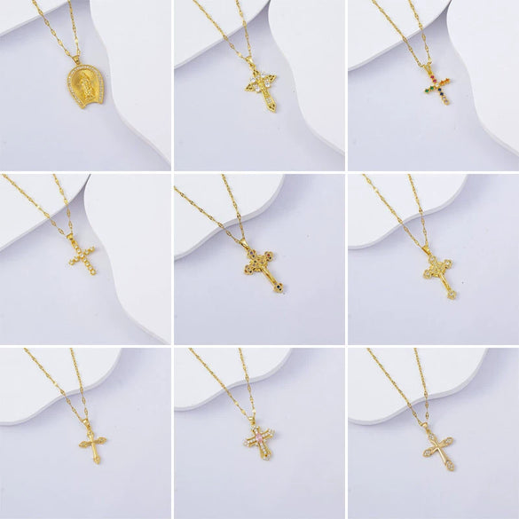 Necklace Titanium Steel Copper Water Wave Chain Cross Pendant Electroplated Light Luxury Elegant Highend Jewelry
