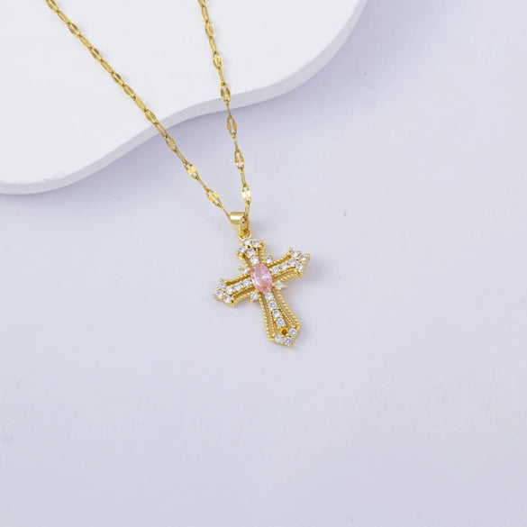 Necklace Titanium Steel Copper Water Wave Chain Cross Pendant Electroplated Light Luxury Elegant Highend Jewelry