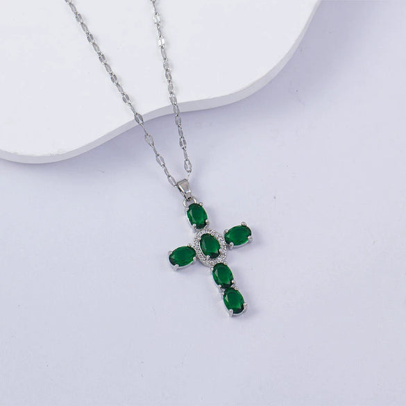 Necklace Titanium Steel Copper Water Wave Chain Cross Pendant Electroplated Light Luxury Elegant Highend Jewelry