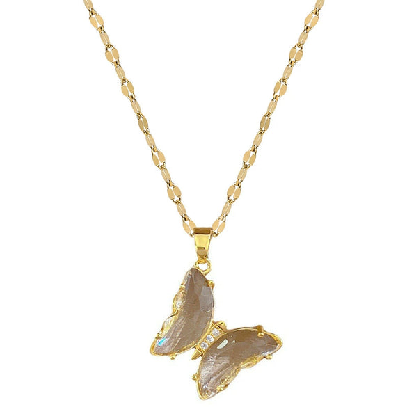 Necklace Titanium Steel Copper Zircon Butterfly Geometric Electroplating Female