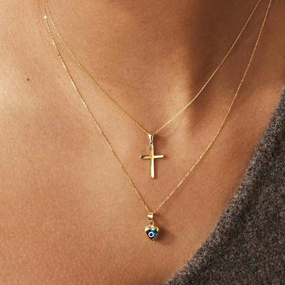Necklace Titanium Steel Devil's Eye Drop Shape Pendant Electroplated 18K Real Gold Color Retaining Water Wave Chain