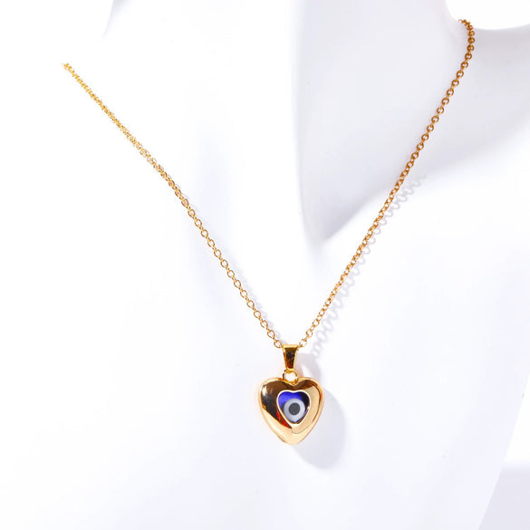 Necklace Titanium Steel Devil's Eye Drop Shape Pendant Electroplated 18K Real Gold Color Retaining Water Wave Chain