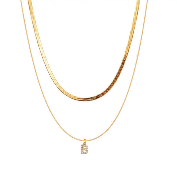Necklace Titanium Steel Double Layer Flat Snake Blade Chain With Letter Pattern And Diamond Design