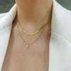 Necklace Titanium Steel Double Layer Flat Snake Blade Chain With Letter Pattern And Diamond Design