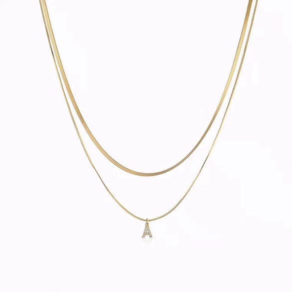 Necklace Titanium Steel Double Layer Flat Snake Blade Chain With Letter Pattern And Diamond Design