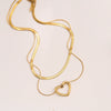 Necklace Titanium Steel Double Layer Overlapped Hollow Heart Style Polished Snake Bone Chain Unisex