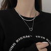 Necklace Titanium Steel Double Layer Overlapped Hollow Heart Style Polished Snake Bone Chain Unisex