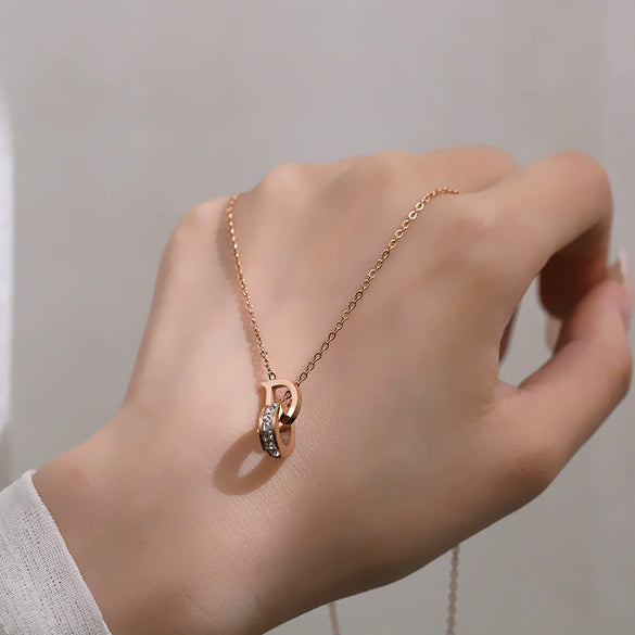 Necklace Titanium Steel Double Ring With Letters Numbers Text Electroplated For Women