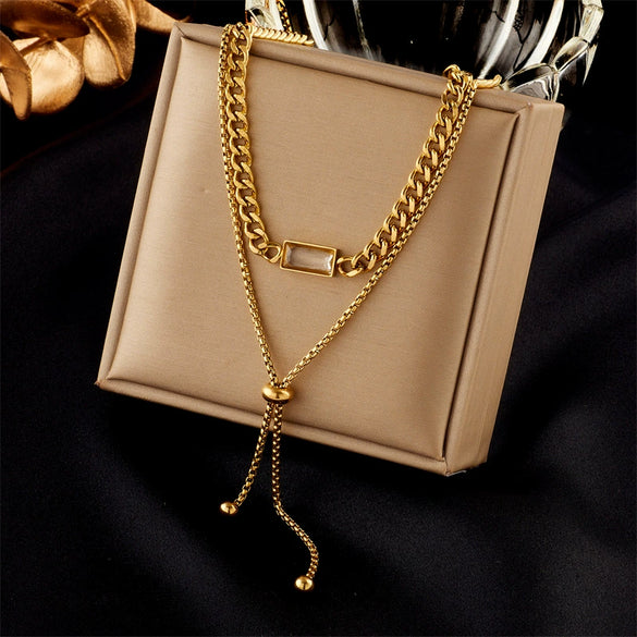 Necklace Titanium Steel Doublelayered Asymmetrical Pullout Chain Electroplating Women's Fashionable Cold Style