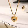 Necklace Titanium Steel Electroplated 18K Gold Inlaid Green Zircon Heart Shape For Women
