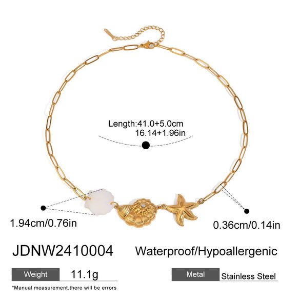 Necklace Titanium Steel Electroplated Starfish Shell Hammer Pattern Marine Ins Style For Women