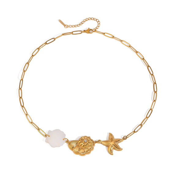 Necklace Titanium Steel Electroplated Starfish Shell Hammer Pattern Marine Ins Style For Women