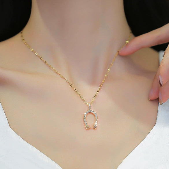 Necklace Titanium Steel Exaggerated Microinlaid Real Gold Electroplated Cartoon Geometric Style Accessories