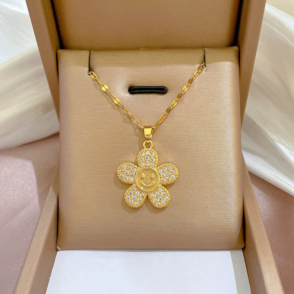 Necklace Titanium Steel Exaggerated Microinlaid Real Gold Electroplated Cartoon Geometric Style Accessories