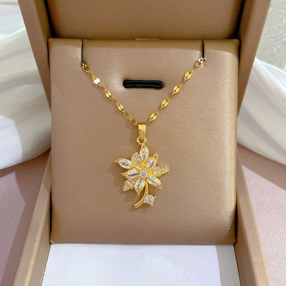 Necklace Titanium Steel Exaggerated Microinlaid Real Gold Electroplated Cartoon Geometric Style Accessories