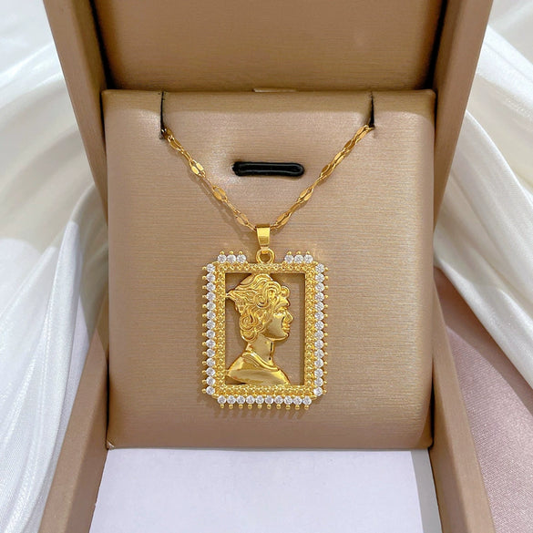 Necklace Titanium Steel Exaggerated Microinlaid Real Gold Electroplated Cartoon Geometric Style Accessories