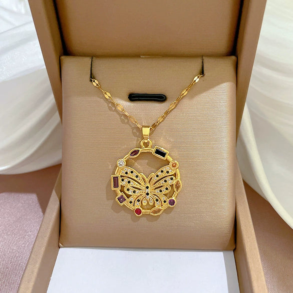 Necklace Titanium Steel Exaggerated Microinlaid Real Gold Electroplated Cartoon Geometric Style Accessories