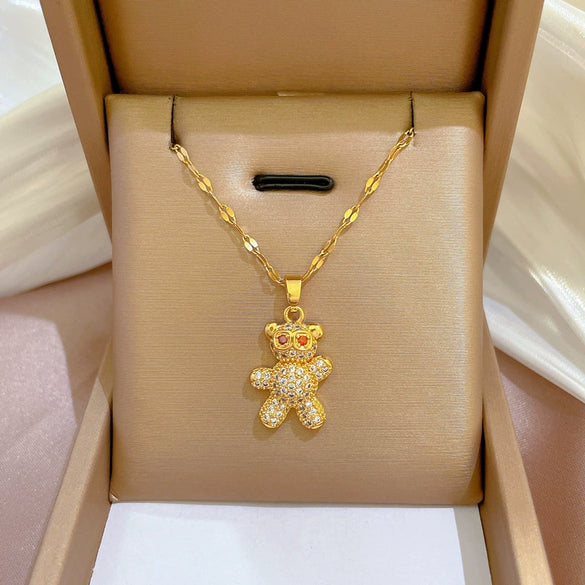 Necklace Titanium Steel Exaggerated Microinlaid Real Gold Electroplated Cartoon Geometric Style Accessories