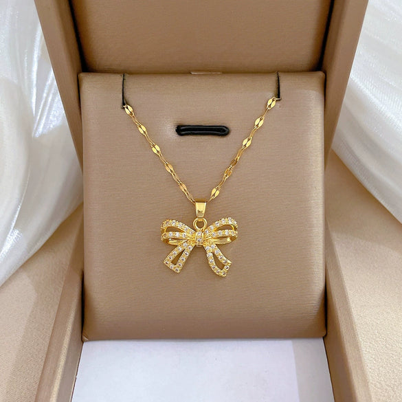 Necklace Titanium Steel Exaggerated Microinlaid Real Gold Electroplated Cartoon Geometric Style Accessories