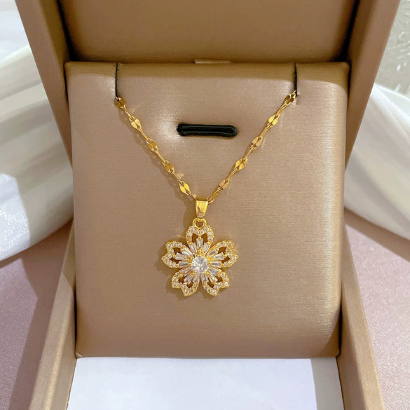 Necklace Titanium Steel Exaggerated Microinlaid Real Gold Electroplated Cartoon Geometric Style Accessories