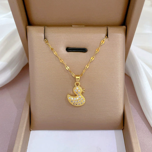 Necklace Titanium Steel Exaggerated Microinlaid Real Gold Electroplated Cartoon Geometric Style Accessories