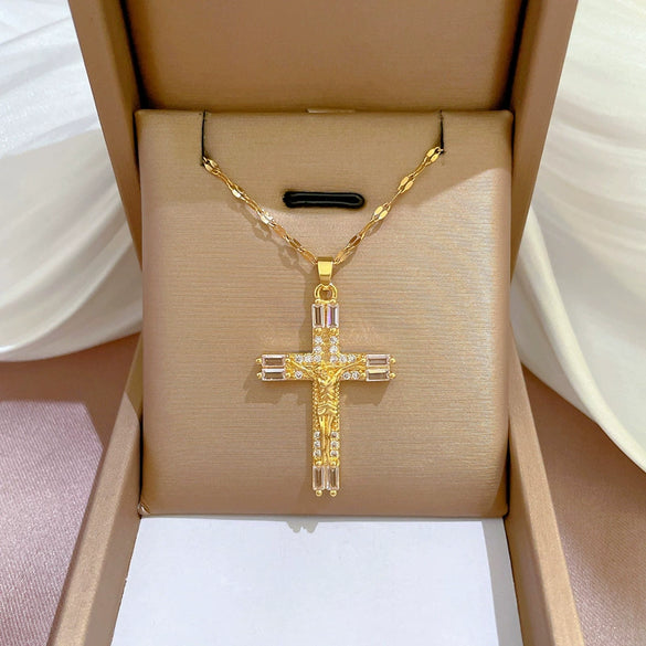 Necklace Titanium Steel Exaggerated Microinlaid Real Gold Electroplated Cartoon Geometric Style Accessories