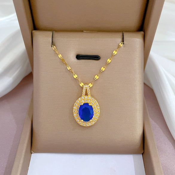 Necklace Titanium Steel Exaggerated Microinlaid Real Gold Electroplated Cartoon Geometric Style Accessories