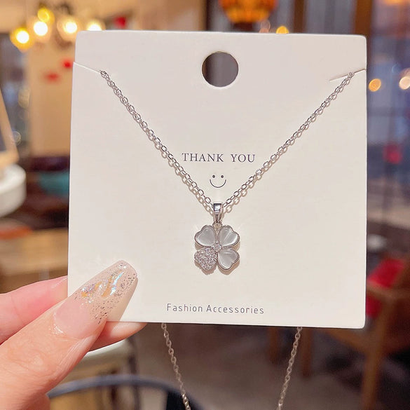 Necklace Titanium Steel Flower Pattern Mixed Gemstone Setting Zirconia Light Luxury Women's Accessories