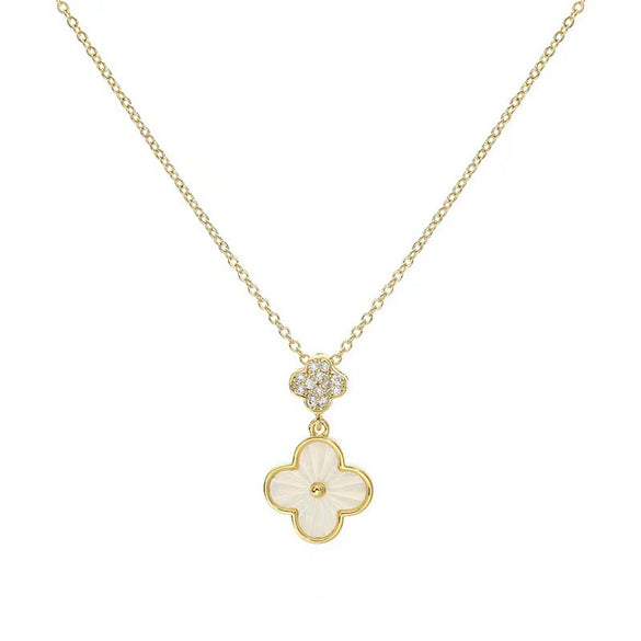 Necklace Titanium Steel Four Leaf Clover Geometric Natural Gold Inlaid Ball Chain