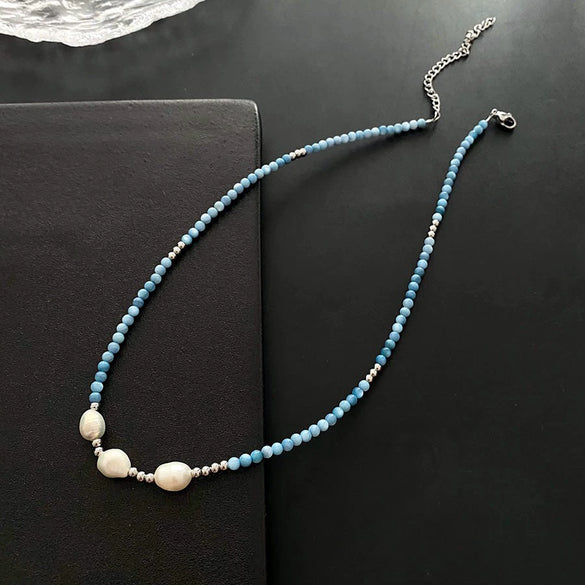 Necklace Titanium Steel Freshwater Pearl Geometric Vintage Simple Light Luxury Electroplating For Women