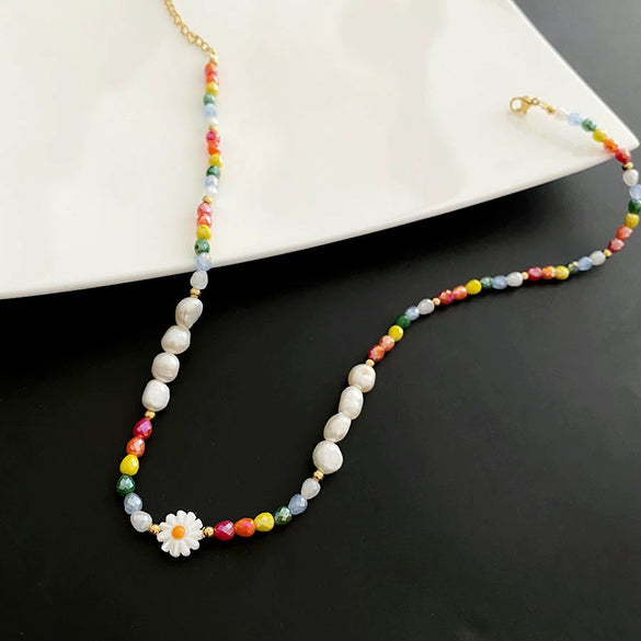 Necklace Titanium Steel Freshwater Pearl Geometric Vintage Simple Light Luxury Electroplating For Women