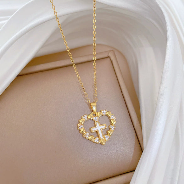 Necklace Titanium Steel Geometric Cross Diamond Unisex