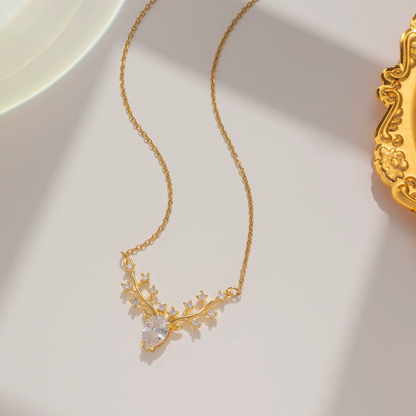 Necklace Titanium Steel Geometric Gold Inlaid Little Elk Pendant Women's Fashionable Clavicle Chain