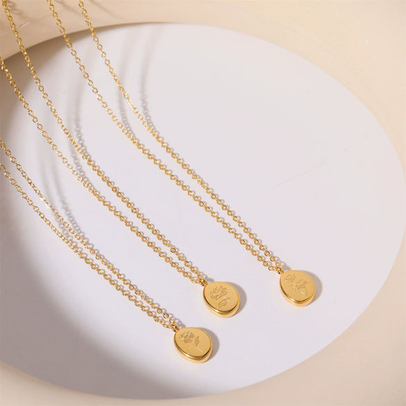 Necklace Titanium Steel Geometric Irregular Flower Oval Pendant Electroplated 18K Gold Unisex Ochain