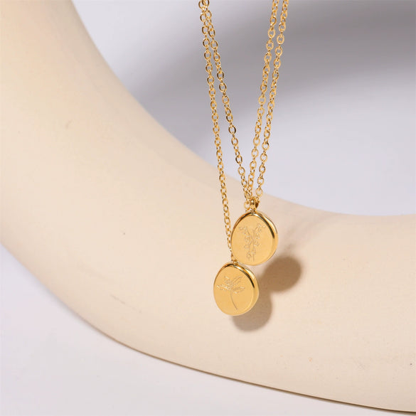 Necklace Titanium Steel Geometric Irregular Flower Oval Pendant Electroplated 18K Gold Unisex Ochain