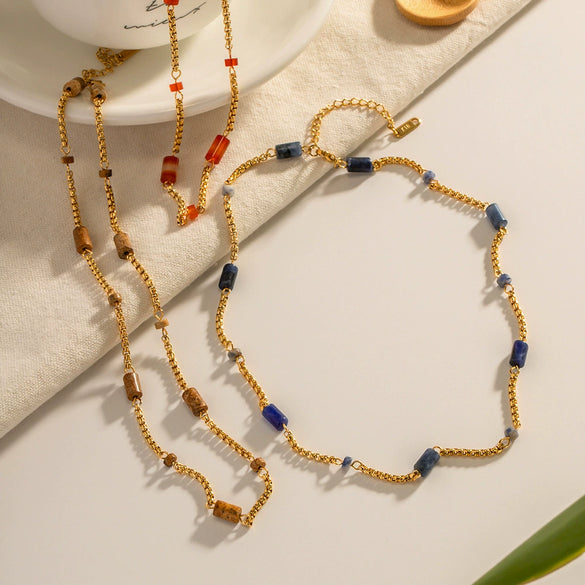 Necklace Titanium Steel Geometric Lapis Lazulite Red Agate Electroplating Women's