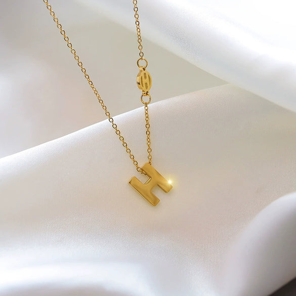 Necklace Titanium Steel Geometric Letter H Ball Chain Electroplated For Women
