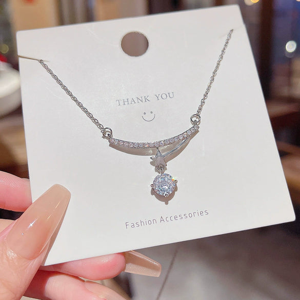 Necklace Titanium Steel Geometric Microinlaid Zircon Pendant Electroplating For Women
