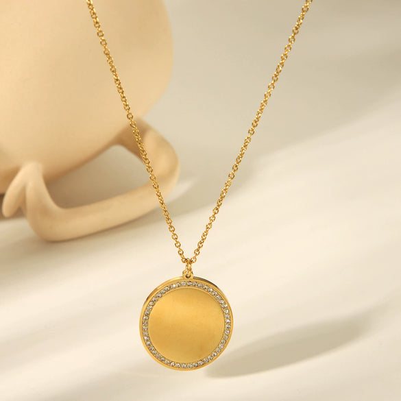 Necklace Titanium Steel Geometric Oval Pendant Electroplated Ball Chain