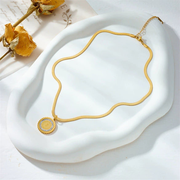 Necklace Titanium Steel Geometric Pattern Diamondembedded Snake Bone Chain Electroplating