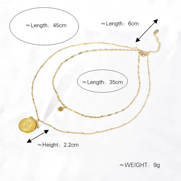 Necklace Titanium Steel Geometric Pattern Gold Plated Double Layer Chain Jewelry For Women