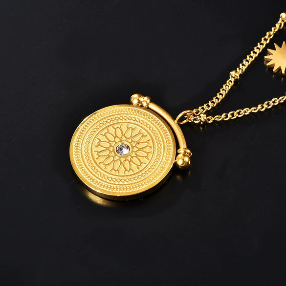 Necklace Titanium Steel Geometric Pattern Gold Plated Double Layer Chain Jewelry For Women
