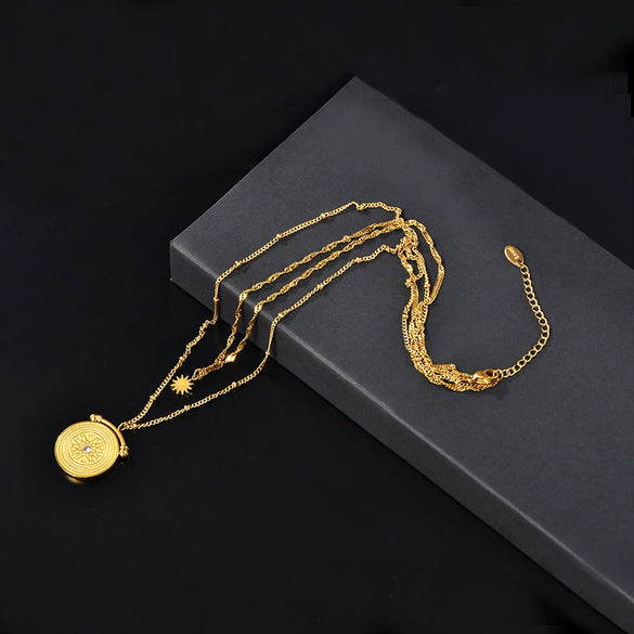 Necklace Titanium Steel Geometric Pattern Gold Plated Double Layer Chain Jewelry For Women