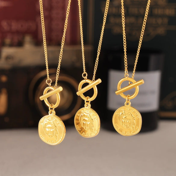 Necklace 316L Stainless Steel Geometric Pattern 18K Gold Plated Jewelry