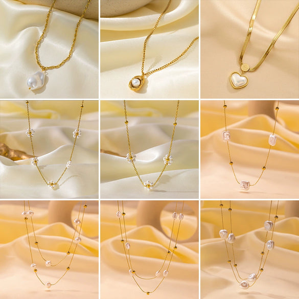 Necklace Titanium Steel Geometric Pearl Electroplating Snake Bone Chain Women's