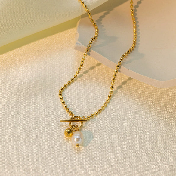 Necklace Titanium Steel Geometric Pearl Electroplating Snake Bone Chain Women's