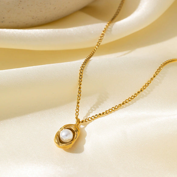 Necklace Titanium Steel Geometric Pearl Electroplating Snake Bone Chain Women's