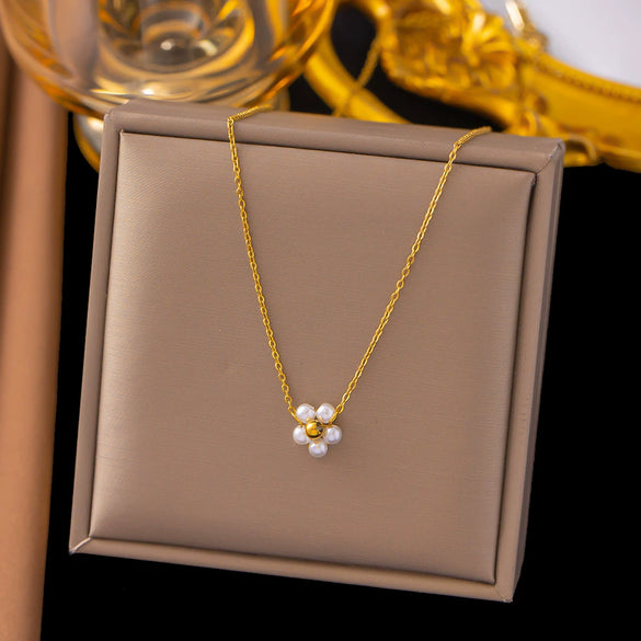 Necklace Titanium Steel Geometric Pearl Electroplating Snake Bone Chain Women's